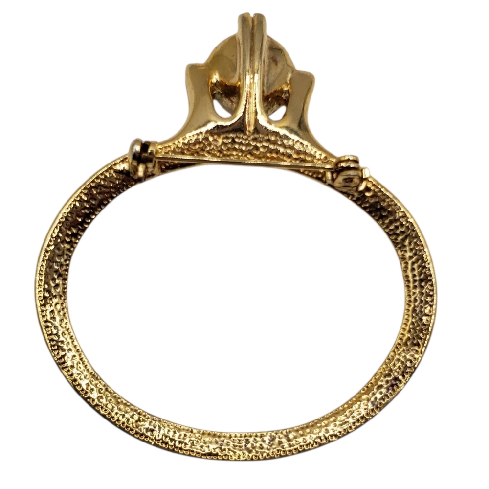🔷️Elegant Gold tone Brooch Ring Clear Stone Solitaire - Picture 6 of 10